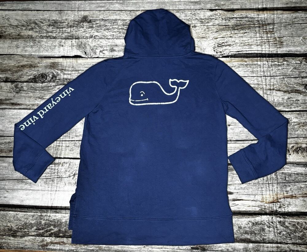 Vineyard Vines Hoodie Mens Large Blue Hooded Pocket Tee Shirt Whale Graphic